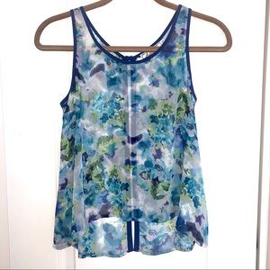 CHLOE K | Blue Floral Open Back Tank Top
